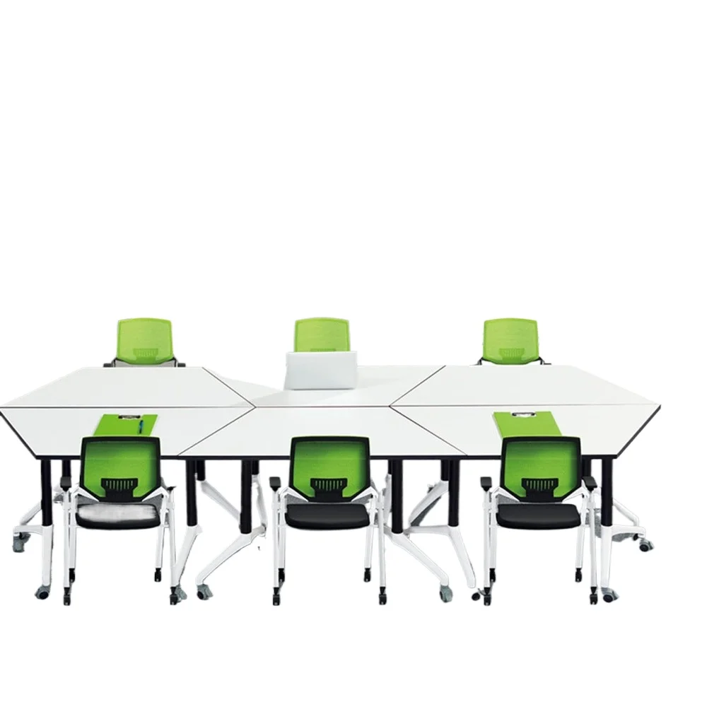 Folding Conference Table, Modern Mobile Meeting Table with Silent Wheels,White Seminar Rolling Conference Room Table