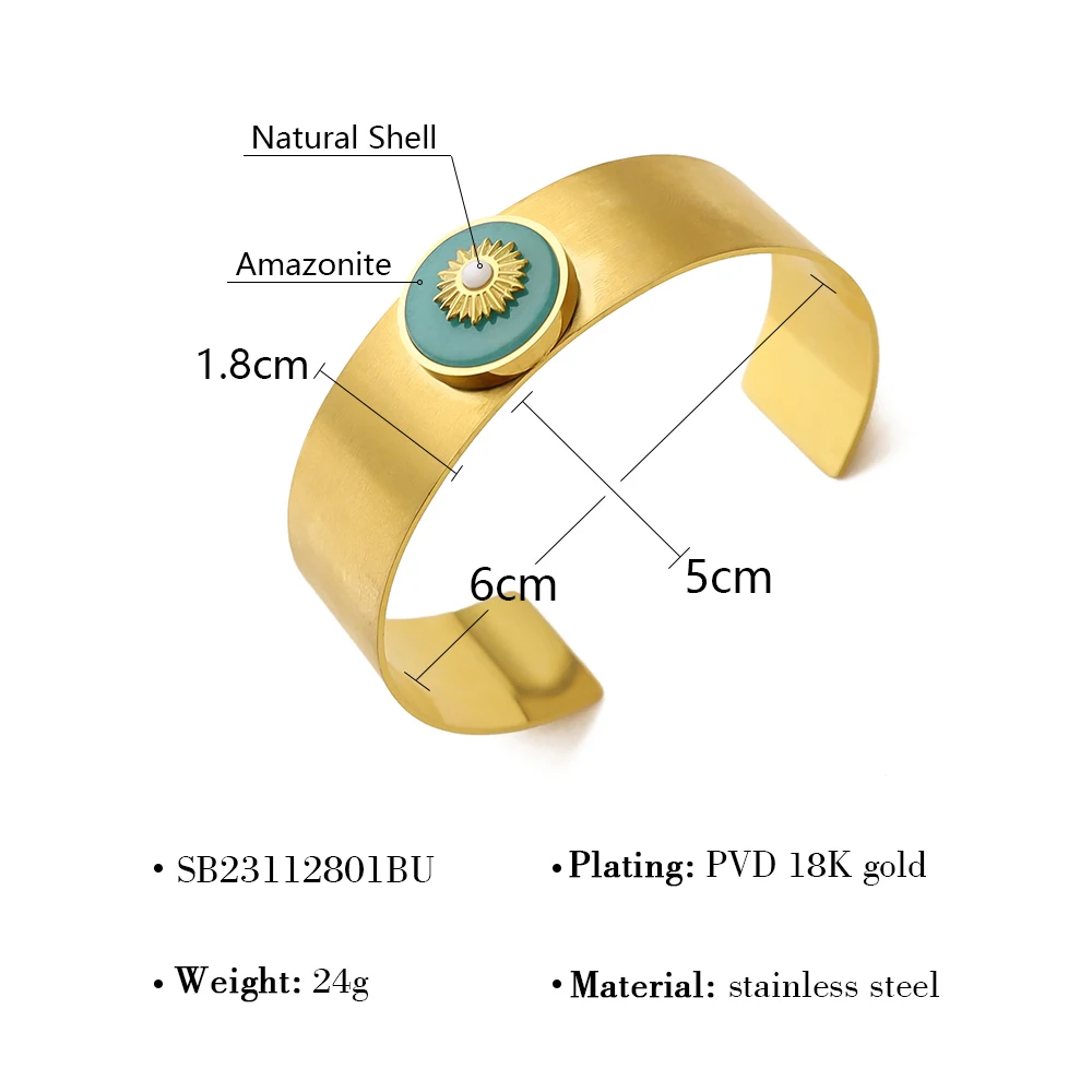 WILD & FREE Retro Stainless Steel Wide Cuff Bracelets for Women 18K Gold Plated Luxury Acrylic Charm Waterproof Jewelry