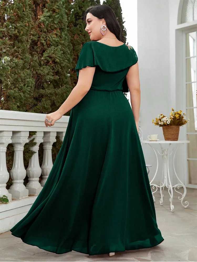 Plus Size Round Neck Chiffon Bridesmaid Evening Dress 4XL 5XL Big Size Women\'s Chiffon Floor Standing Evening Dress