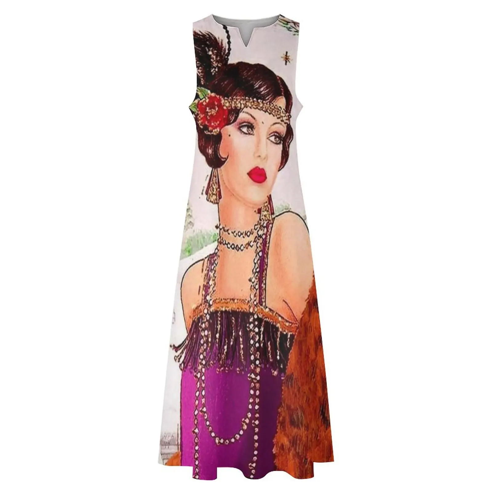 FLAPPER in PURPLE : Vintage 1925 Art Deco Print Long Dress women's clothing korea stylish Clothing female Dress