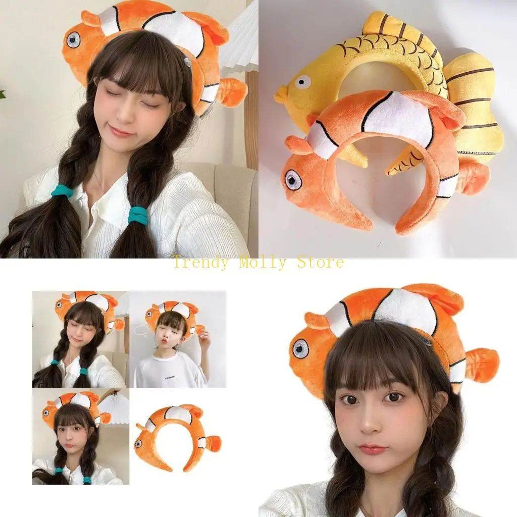

N5KB Sweet Halloween Live Broadcast Hairband Women Students Photoshoot Hairband Stuffed Clownfish Cosplay Headbands