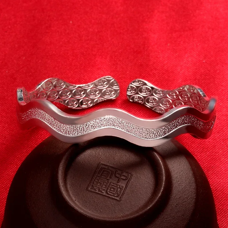 

Стерлингового серебра 925, креативные волнистые браслеты с матовой звездой и рекой, браслеты для женщин, ювелирные изделия, регулируемые модные вечерние свадебные подарки