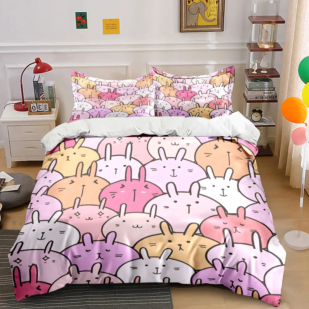 Cartoon Colorful Bunny Pattern Bedding Set for Kids Luxury Gift 3pcs Digital Print Comforter Set Soft Comfortable Breathable