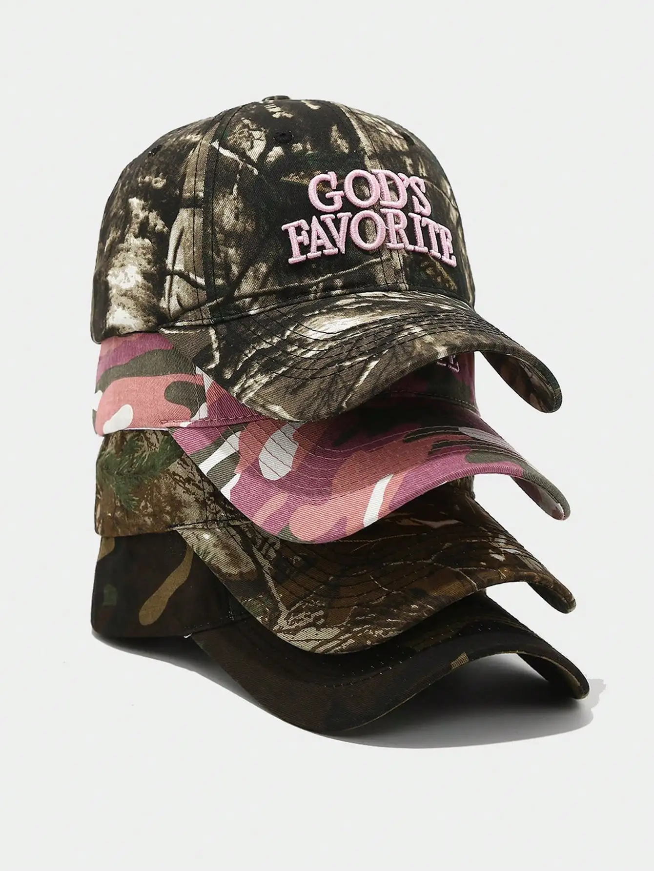 Grunge Punk God's Favorite Embroidered Camo Splatter Baddie Baseball Cap Streetwear Snapback (Printed Pattern Hang Tag Random)
