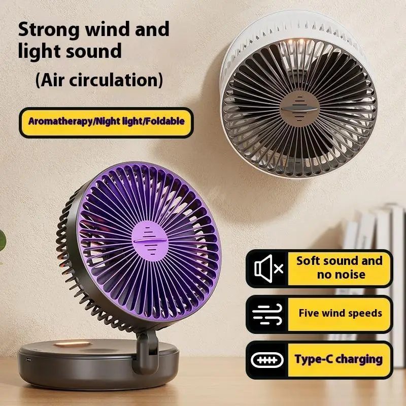 

4IN1 1200mAh Rechargeable Portable Desktop Fan Wall Mounted Fan 90° Folding USB Fan 4 Gears With Warm Night Light