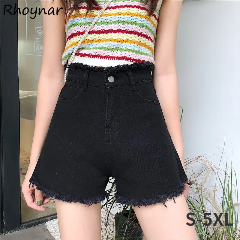 Denim Shorts Solid High Waist Loose Sexy Simple Basic All-match College Young Retro Fashion Ulzzang 5XL Cool Popular Summer Ins