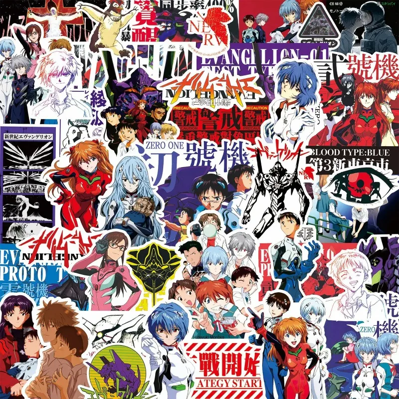 70/75PCS Pegatinas de Neon Genesis Evangelion en Blanco y Negro, Calcomanías Clásicas de Anime para Cuadernos, Patinetas y Bicicletas