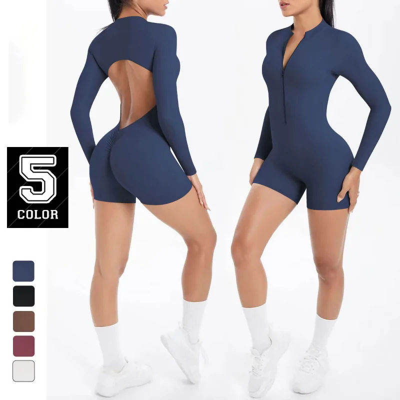 

NEW Sports Bodysuits & Jumpsuits for Women Hollow-Back Half-Zip Suit with Big Backless Peach Hip Yoga Suit Fitness