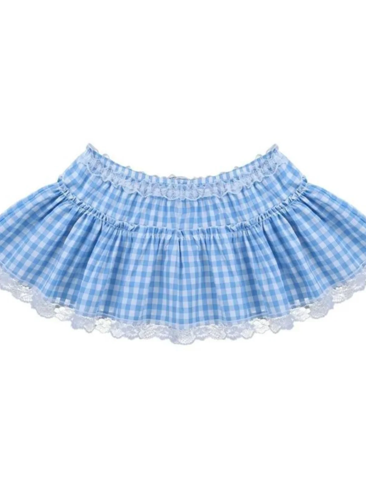 

Лоскутная клетчатая юбка с кружевной отделкой Юбка трапециевидной формы с низкой талией Street Sle Полиэфирная ткань Ультра-юбка Весенняя коллекция