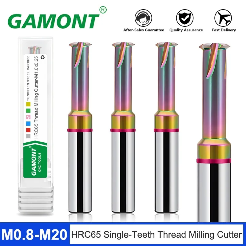 GAMONT HRC65 Single Thread Milling Cutter Tungsten Steel Carbide Colorful Coating High Hardness Endmills For CNC Machining Tools