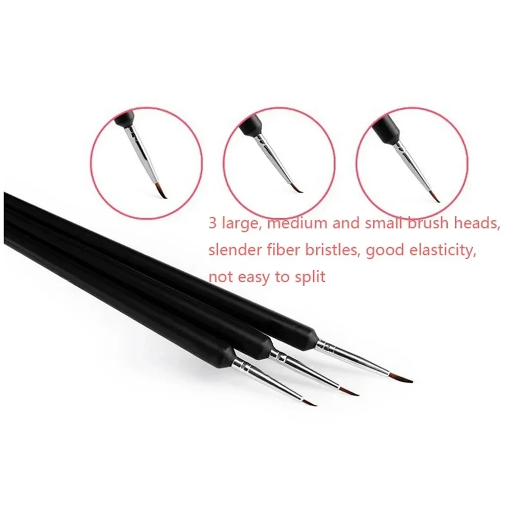 3Pcs Nail brush Stripe Nail Art Liner Brush Set 3D Tips Line Stripes DIY Drawing Pen Manicure Tools