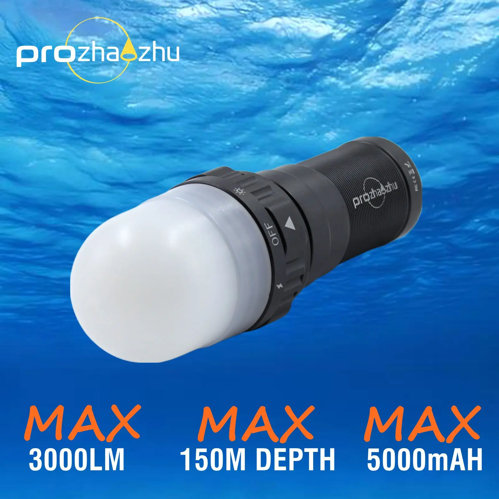 

3000 Lumen Underwater Beacon Signal Diving Lights IP68 200M 26650 Rechargeable Diving Strobe