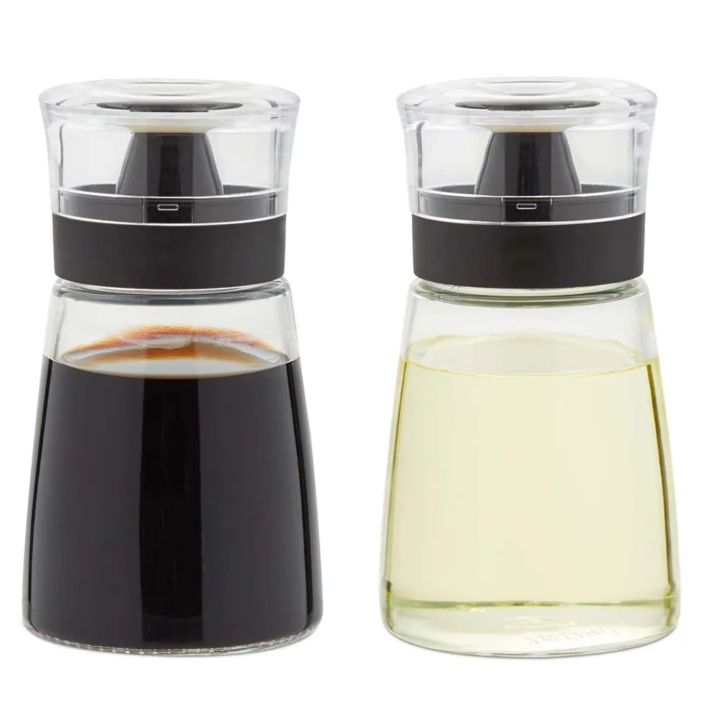 2PC Small Oil and Vinegar Dispenser Set for Kitchen,Glass Cruet Bottles with No Drip Tops for Salad Dressing,Balsamic,Soy Sauce