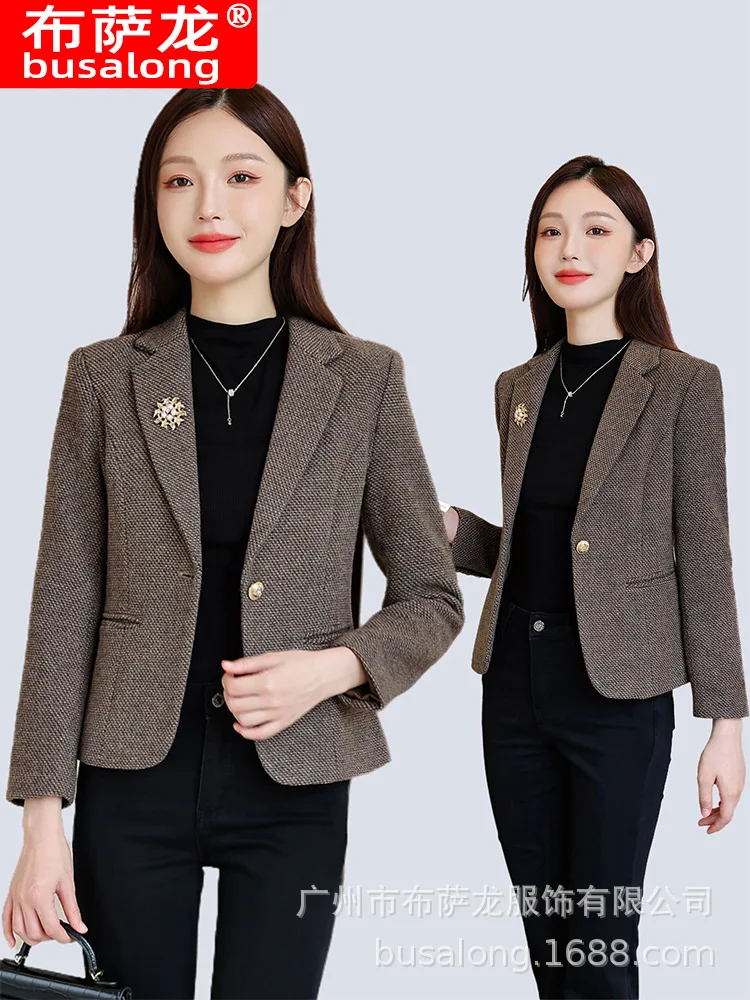 

2025New Stylish Fashion Suit Casual Women's Long Sleeve Professional Blazer Formal Women's Single Jacket Workwear6605
