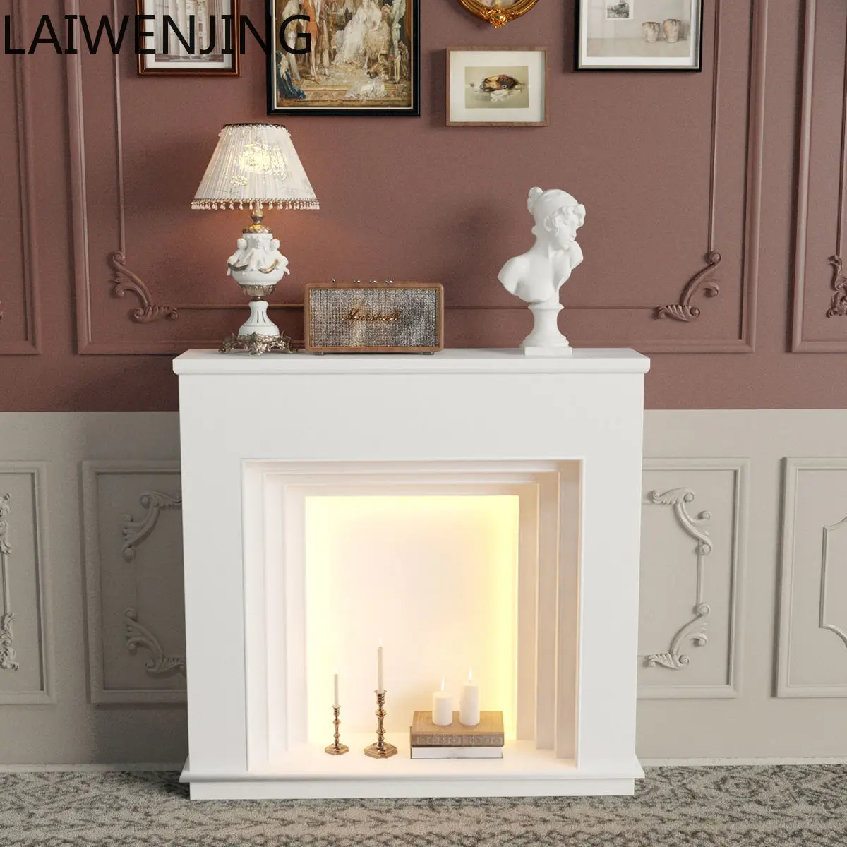 MJY الموقد الفرنسي خزانة ديكور مربع الشرفة رف غرفة المعيشة محاكاة الموقد #6