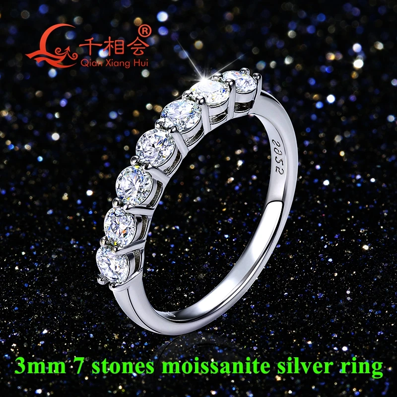 0.7ctw 3 mm round 7 stones princess D moissanite Half Eternity Band ring S925 Silver Jewelry Women Engagement datting gift GRA