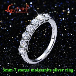 0.7ctw 3 mm round 7 stones princess D moissanite Half Eternity Band ring S925 Silver Jewelry Women Engagement datting gift
