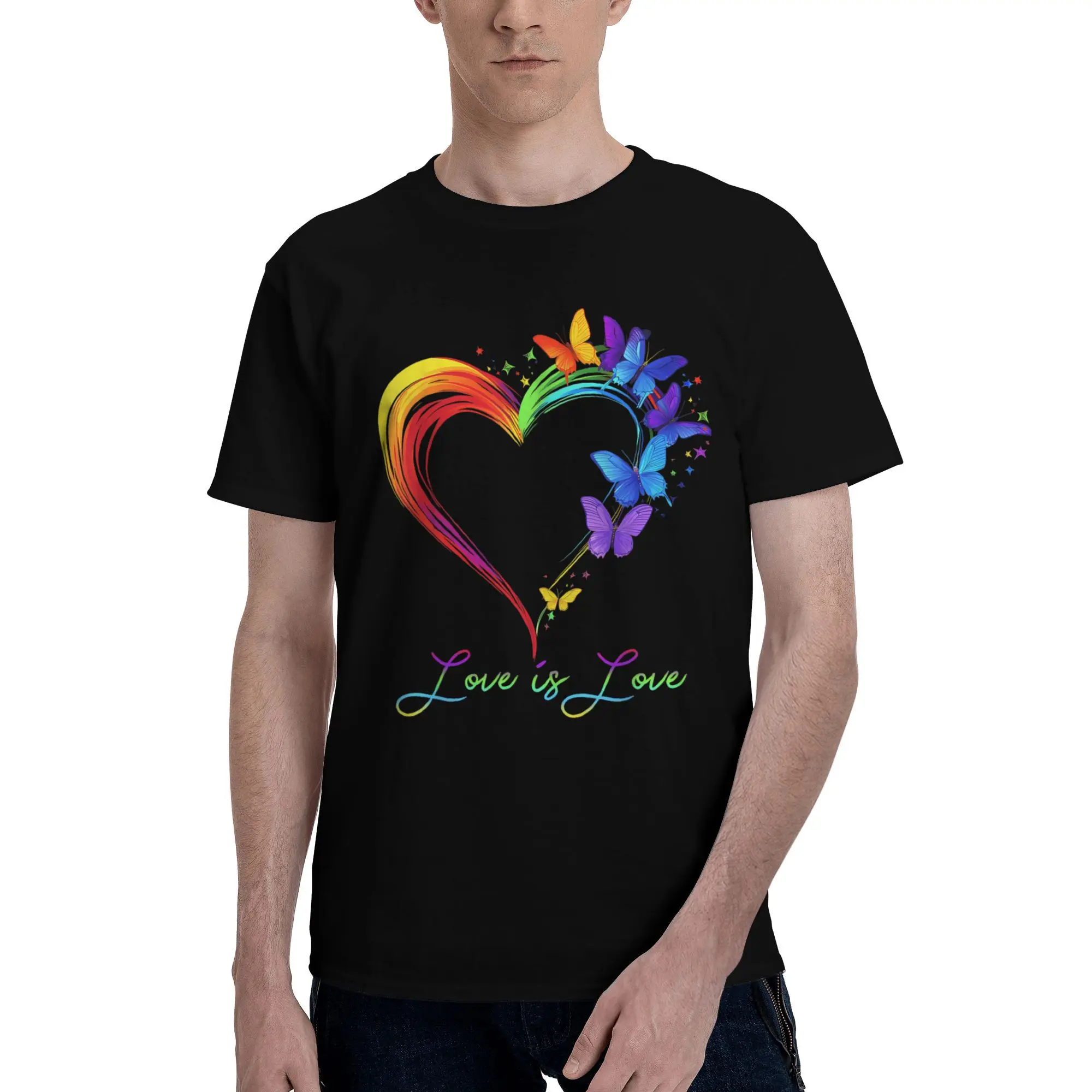 

Men Women T Shirt Rainbow Love Is Love LGBT Gay Lesbian Pride Butterfly Heart T-Shirts Tee Shirt Aesthetic Cotton Clothing Gift