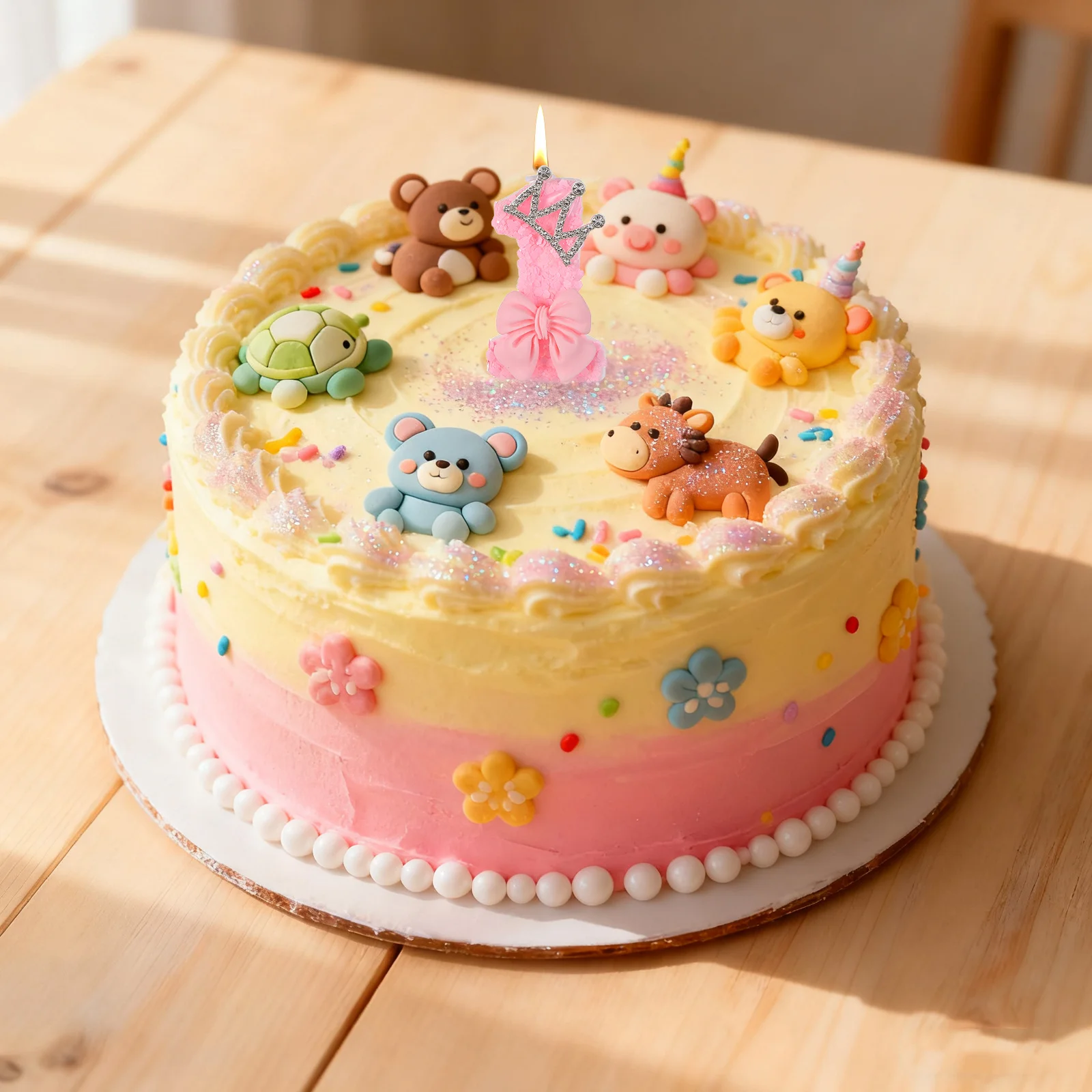 1St Birthday Pink Number One Topper Bow Crown Design For Kids Party Decorations Cake Numbers Candles Birthday Cake