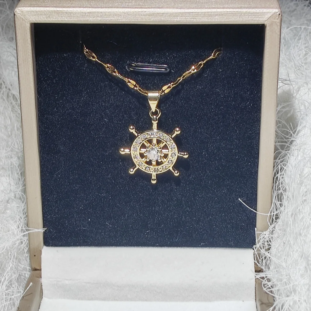 Nautical Themed Ocean Waves Steering Wheel Necklace, Unique and Stylish