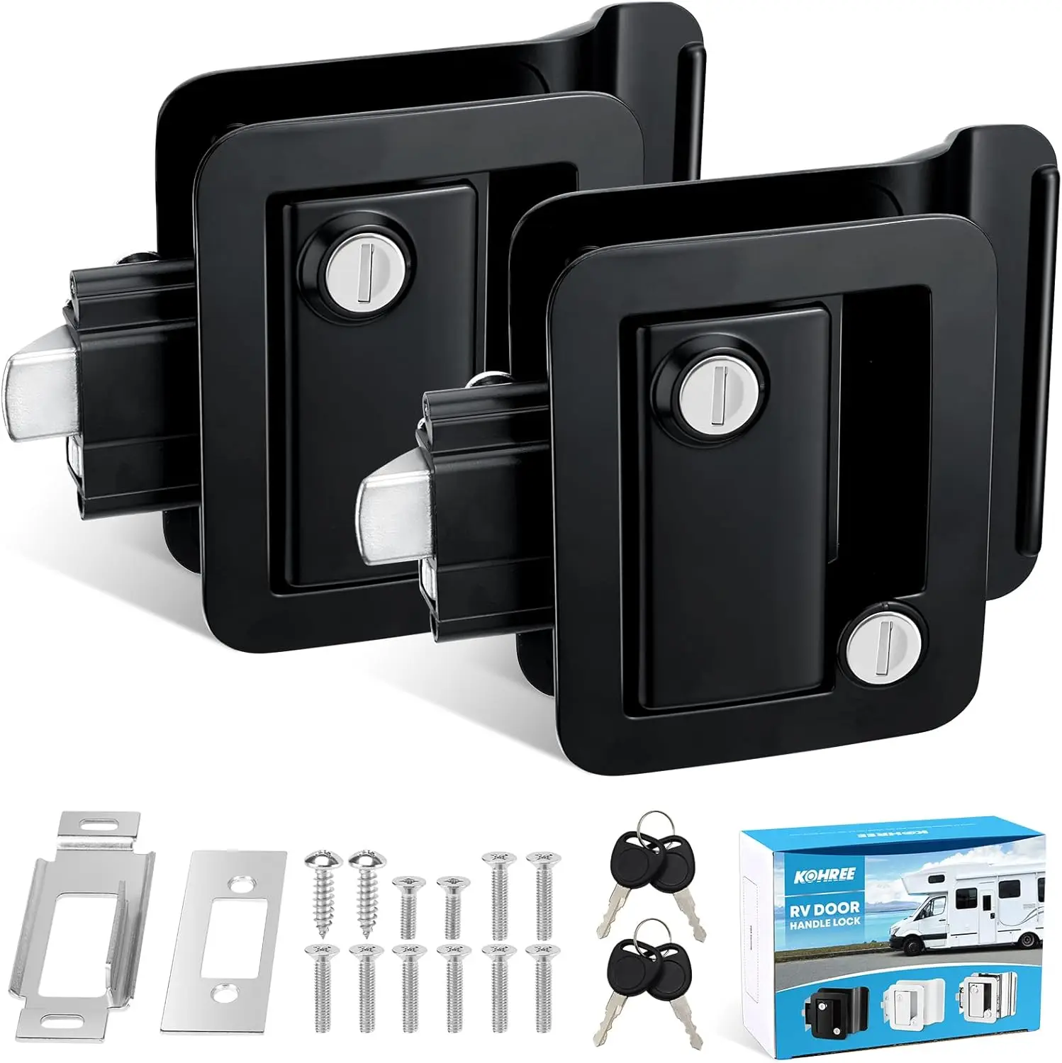 

2-Piece RV Door Lock Replacement with Paddle Deadbolt, Metal Camper Lock for Trailers and Cargo Haulers