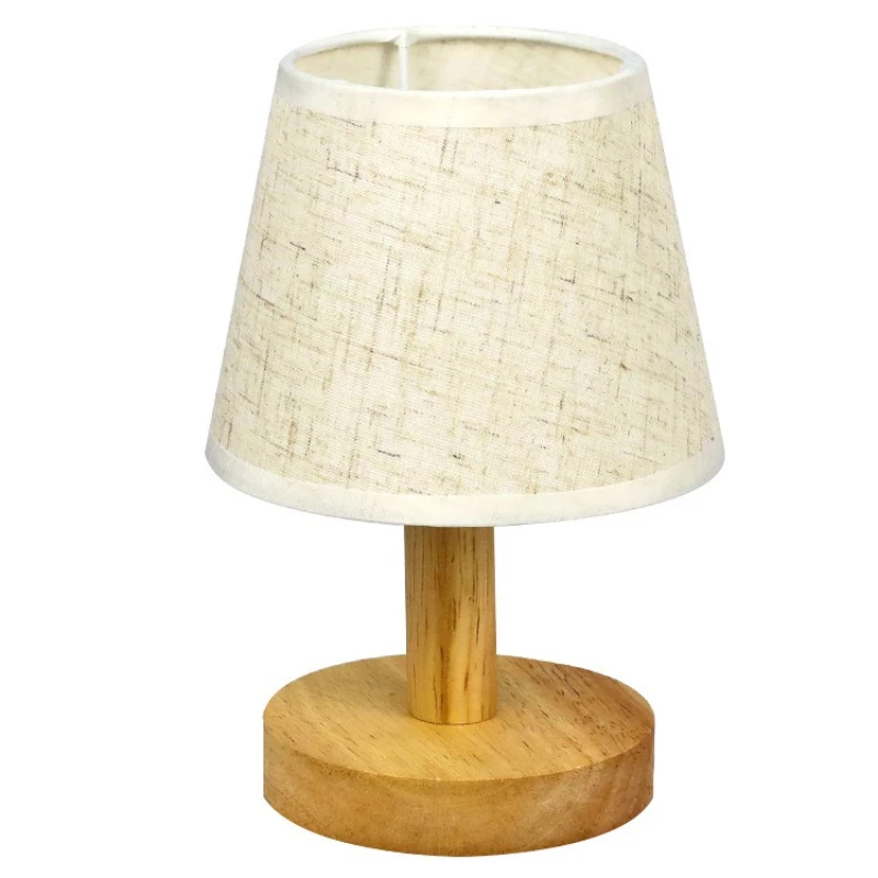 

Creative small desk lamp usb solid wood fabric bedroom bedside lamp