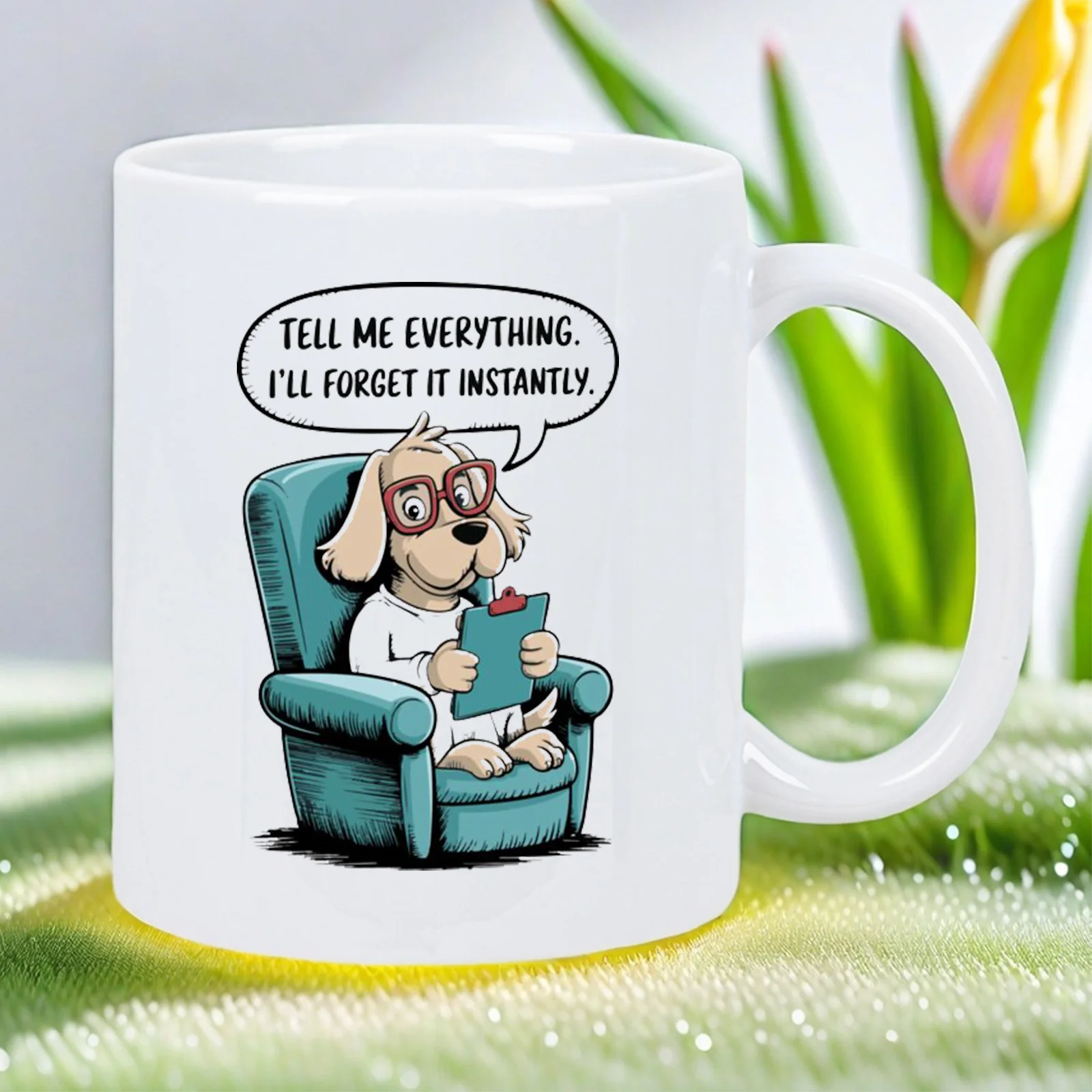 Funny cartoon dog with glasses ceramic mug-