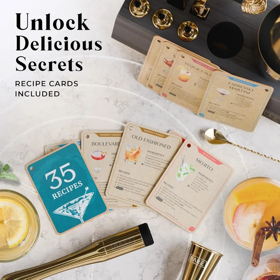 Барменский набор Барный набор |   Набор коктейлей из 14 предметов |   Инструменты для смешивания посуды Martini для дома |   Шейкер Boston на (28 унций, золотой/черный)