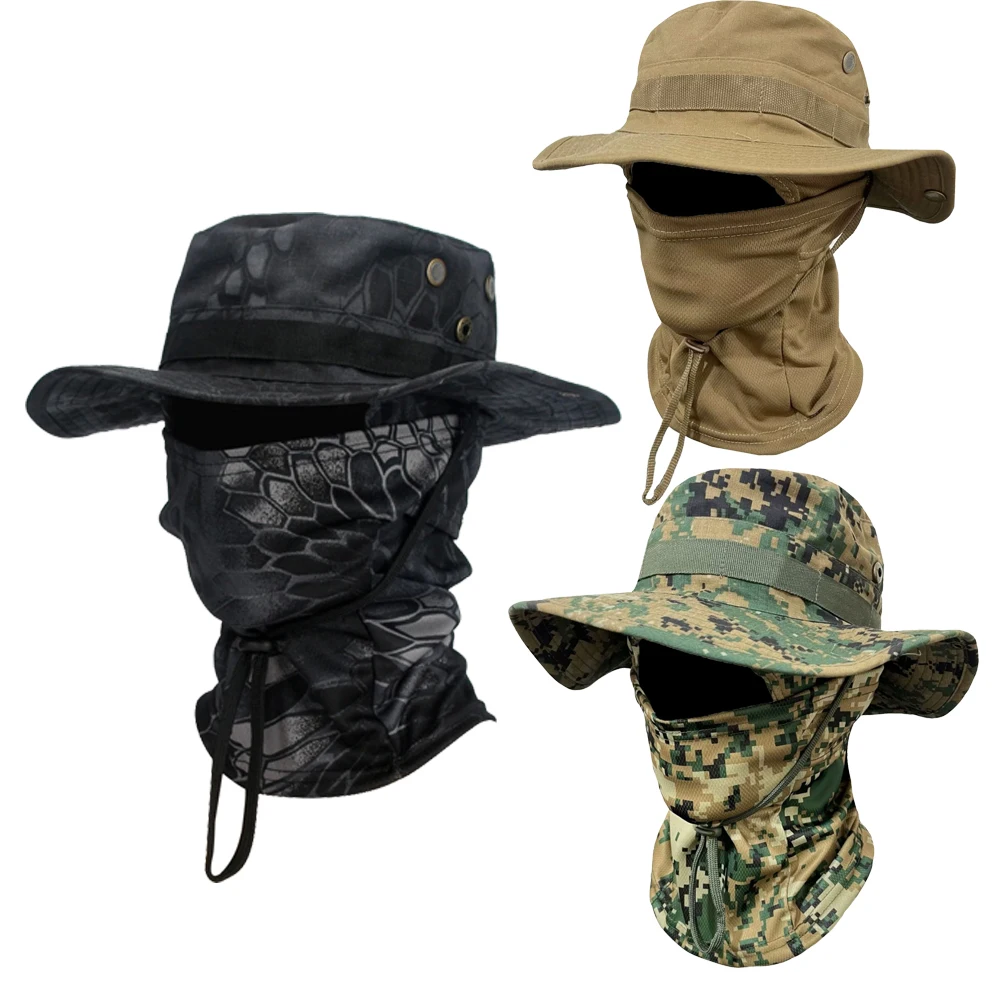 2Pcs/Set Wide-brimmed Hat Balaclava Mixed Set Men Sunscreen Boonie Cap Outdoors Hiking Camping Fishing Hat Sun Hat Fisherman Hat