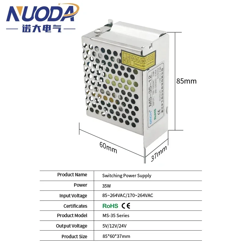 NUODA SMPS Adjustable Switching Power Supply, Overvoltage Protection, Mini Size AC, DC Converter 15W 35W output 5V, 12