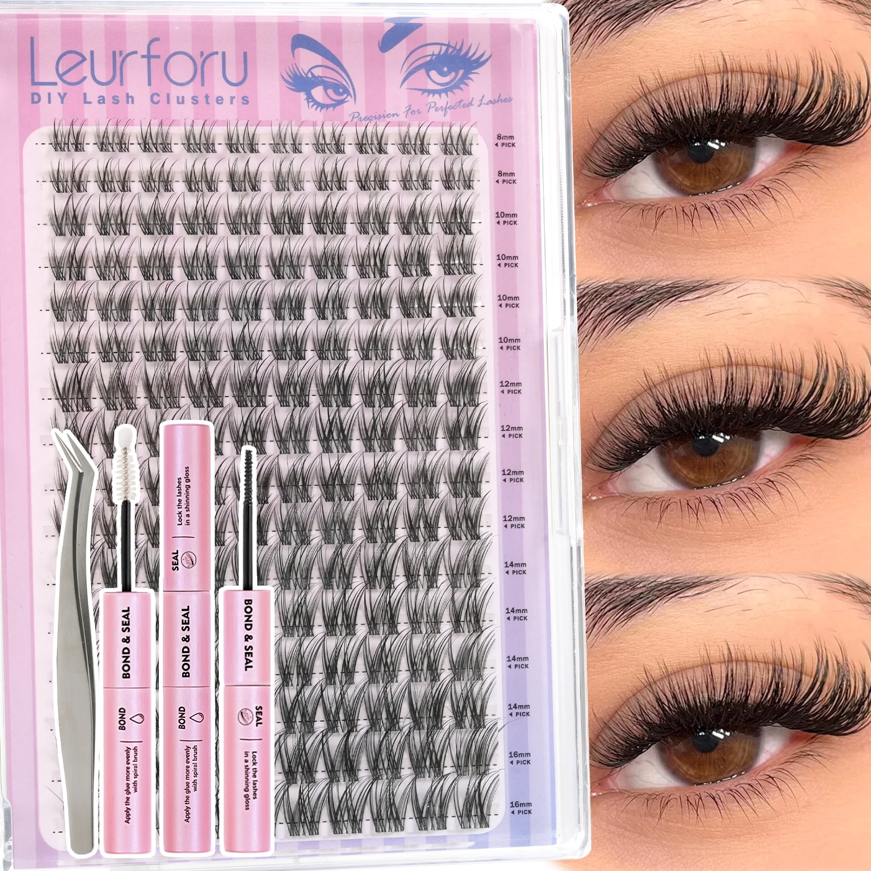 Invisible Band Eyelashes lash Clusters 160pcs C Curl 8–18mm Fluffy Natural Wispy Thin Band Soft lightweight Kit with Glue Tweezers, Fake Eyelashes for Prom Dress, Perfect for Graduation Season Daily Makeup