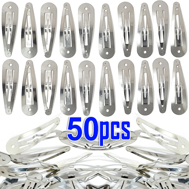 Clipes de cabelo prateado para mulheres e meninas, BB Snap Clip, Hairpins Base para DIY, presilhas artesanais, Styling Tools, Acessórios para cabelo Gift, Y2K, 50PCs