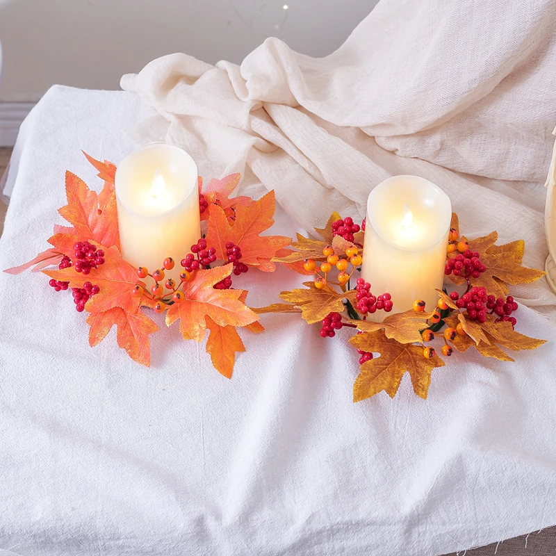 1PC Fall Maple Napkin Rings Table Decoration Maple Leaf Orange Leaf Small Wreath Candle Ring For Candlestick For Party