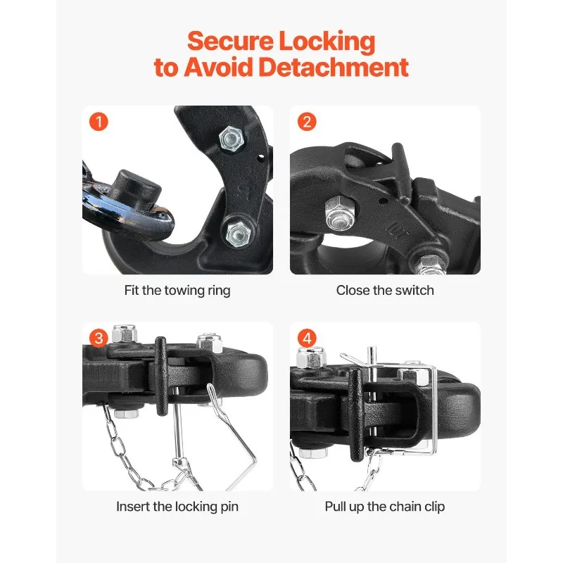 خطاف استقبال Pintle Hitch مقاس 2 بوصة لحلقة Lunette مقاس 2.5 إلى 3 بوصات بوزن 20000 رطل