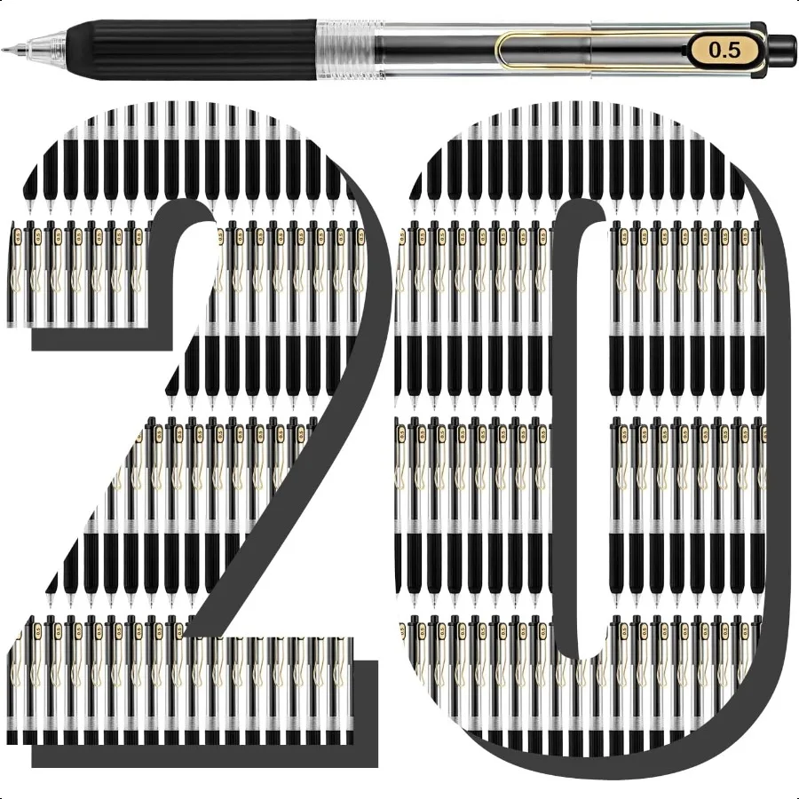 

20 Pack Black Gel Pens Fine Point Smooth Writing Pens Retractable Black Ink Pen with Soft Grip 0.5mm Quick Dry Office School pl