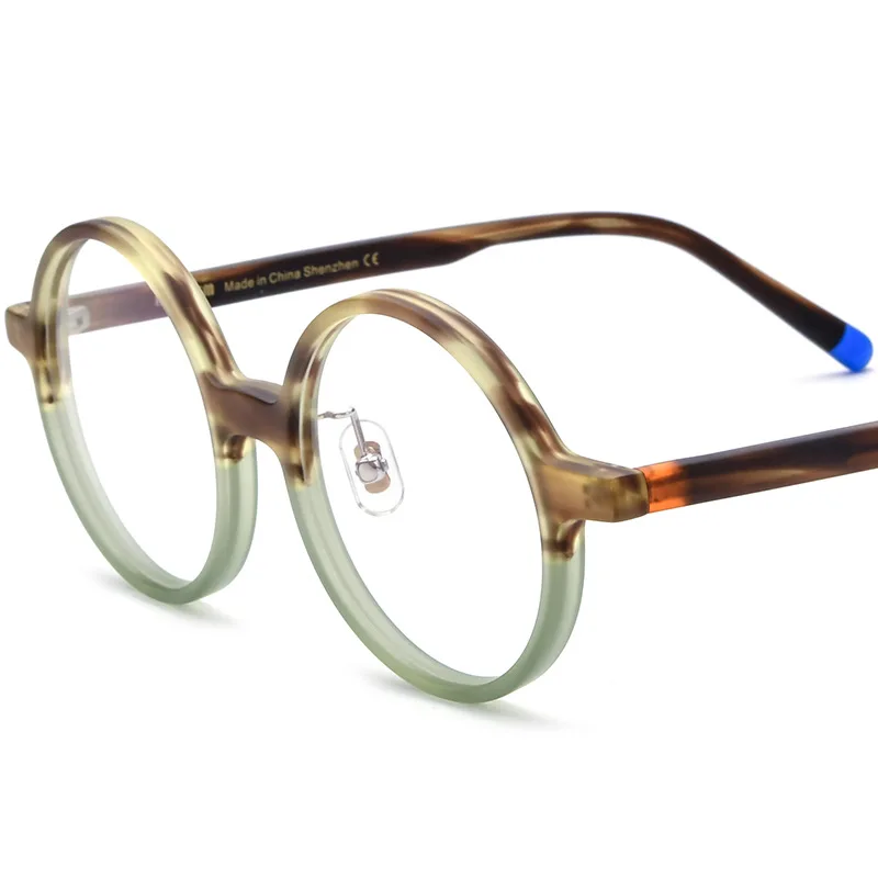 

New multi color patchwork large round frosted plate glasses frame for men and women, the same style, can be equipped with myopia