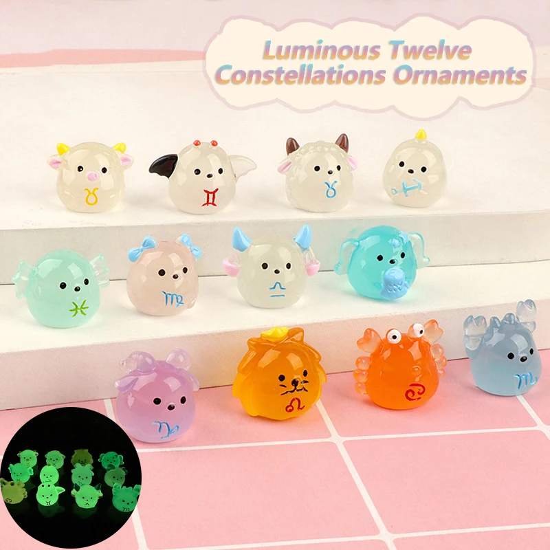 Luminous Twelve Constellations Ornaments Cartoon Animals Figurine Micro Landscape Dollhouse Model Home Desktop Decoration