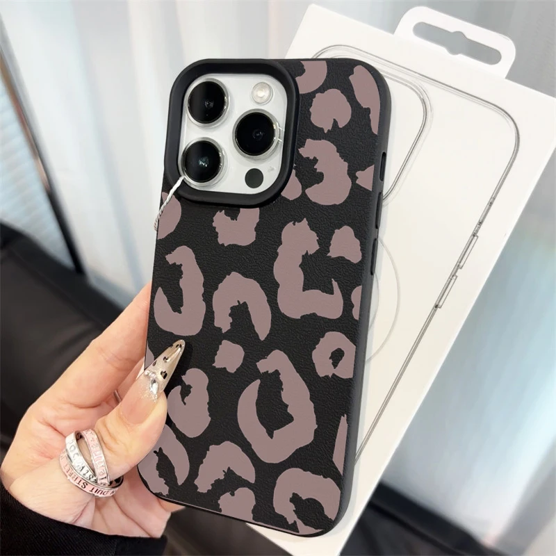 Minimalistische schwarze Leopardenmuster-Silikonhüllen für iPhone 17 14 15 16 Pro Max Plus, iPhone 13 12 11 15 8 XS XR Luxus-Cover – Detail 11
