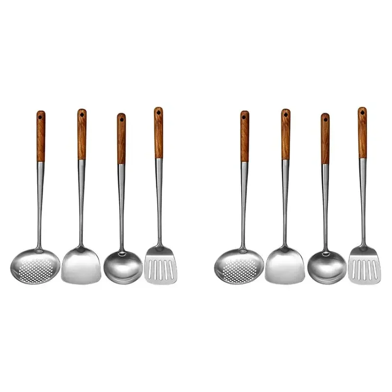 BAAG-2X Long Handle Stainless Steel Wok Spatula Kitchen Slotted Turner Rice Spoon Ladle Cooking Tools Utensil Set