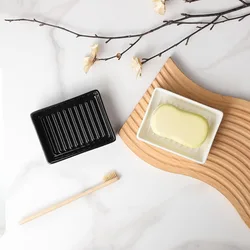 Creative Ceramic Rectangle Soap Dish Modern Simple Style Hand Soap Holder Durable Kitchen Bathroom Soap Tray Storage Shelf