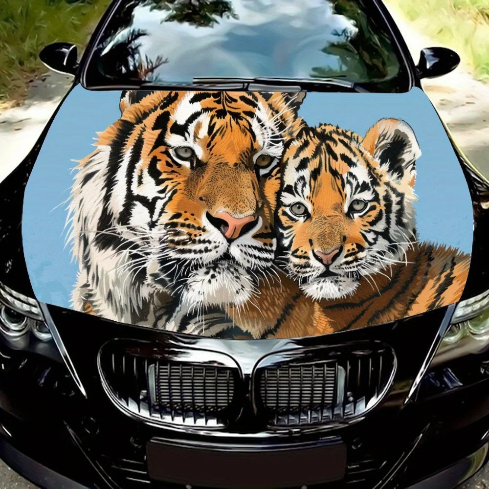 

Loving The Little Tiger Is Cuddling Next To Its Mother. Car Hood Decal Sticker Wrap Vinyl Film Car Hood Protective Film Gift Sel