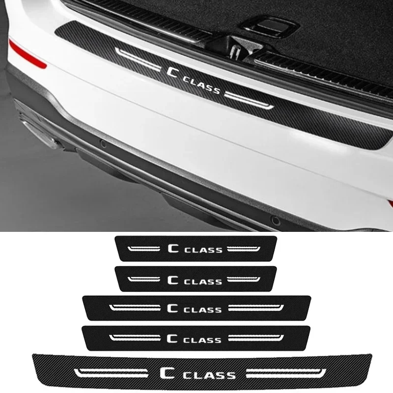 Carbon Fiber Car Door Sill Protector Sticker for C Class Emblem 2023 2022 2021 2020 2019 2018 2016 Rear Bumper Trunk Guard Decal