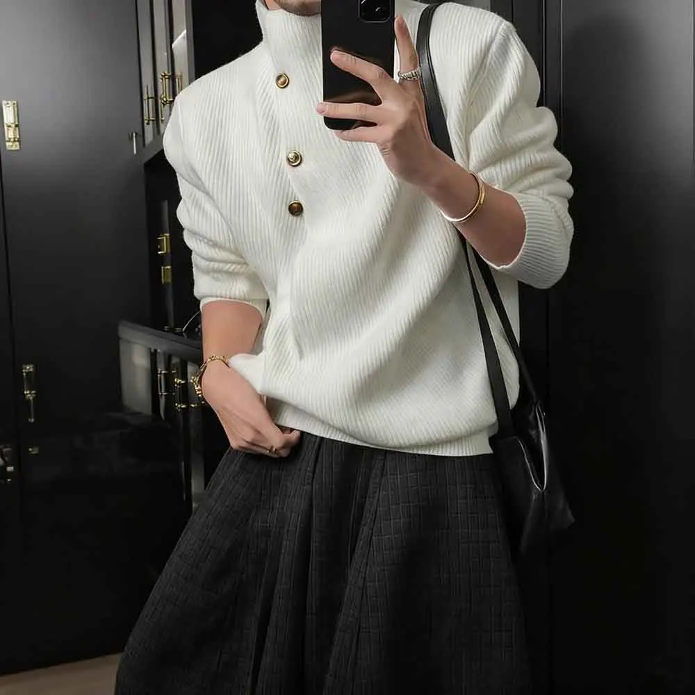 

2025 Winter New Men's Solid Color Long-Sleeved Sweater Japanese Retro Fashion Trendy High Street Loose Casual Niche Men's Top