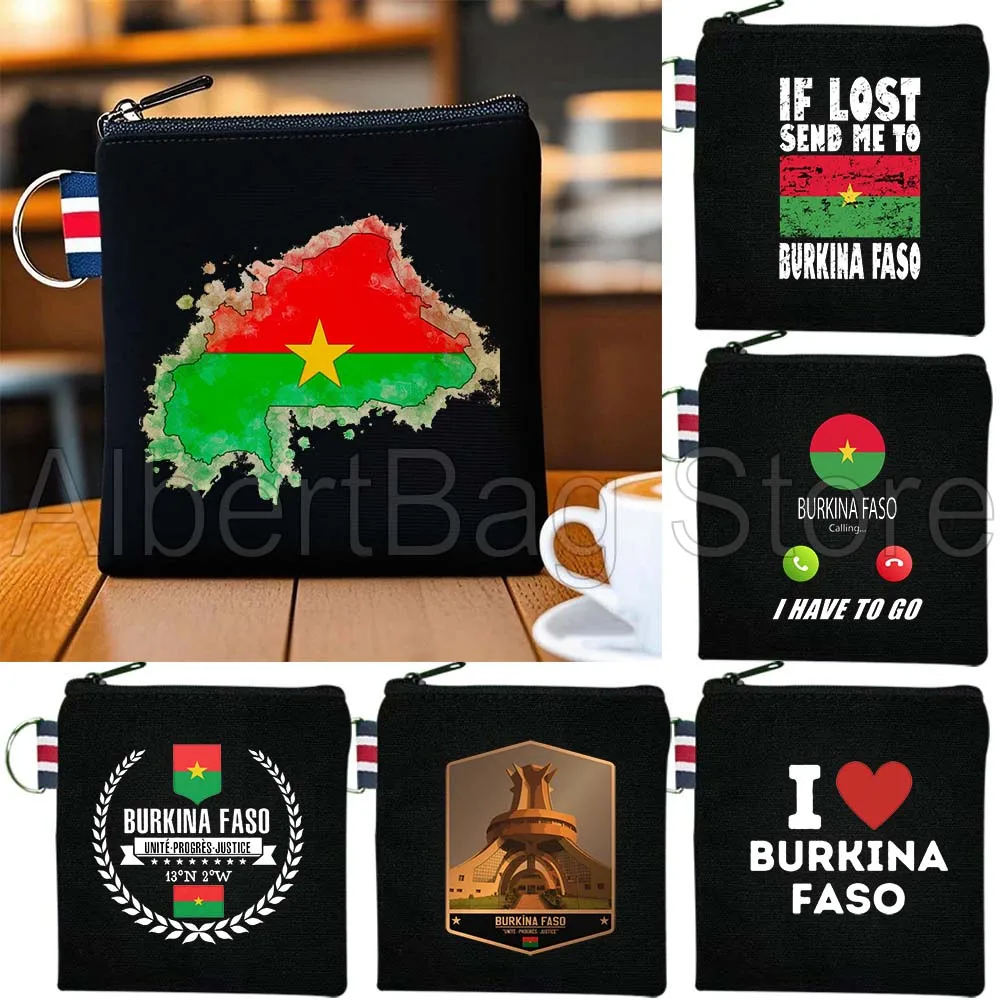 

Burkina Faso Flag Map Birthday Gifts Canvas Bag Key Coin Purse Small Square Cotton Bag Storage Card Wallets Holders Zipper Pouch
