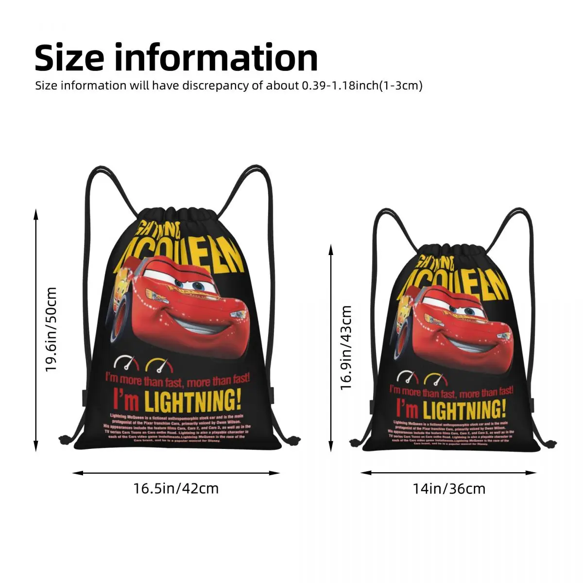 Lightning Mcqueen Cars Pixar Drawstring Backpack Sports Gym Sackpack String Bags for Hiking