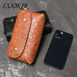 LUOKIR New Style Genuine Leather Women's Bag 3D Carved Craft Shoulder Bag Top Layer Cowhide Casual Crossbody Phone Bag