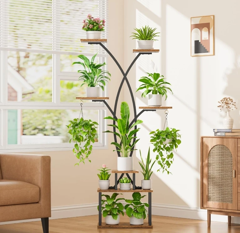 Fashion And Creative Flower Stand With Luminous S-shaped Frame, Indoor With Plant Support, Growth Light Strip Holder