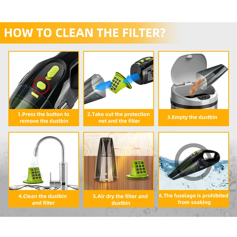 مكنسة كهربائية جديدة محمولة للسيارة الرطبة والجافة لعام 2025، مكنسة كهربائية محمولة عالية الطاقة وشحن لاسلكي للسيارة الصغيرة ثنائية الغرض #4