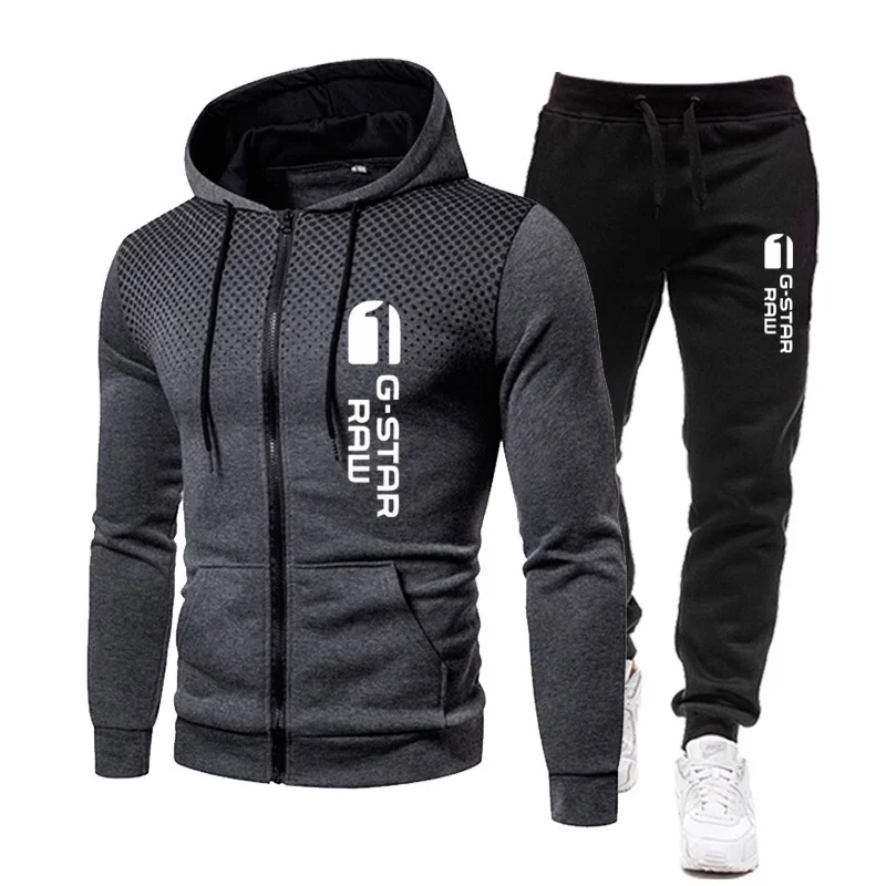 Men\'s Tracksuit Casual Jogging Suit Outdoor Set Zipper Hoodies + Black Sweatpant 2pcs 2024 Spring Fashion New Streetwear S-4XL