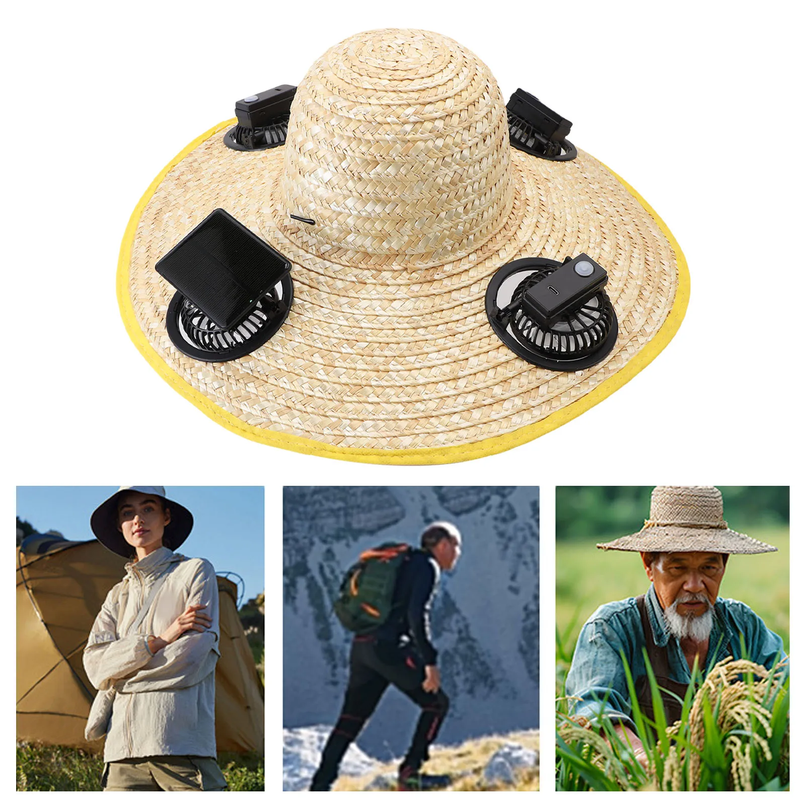 

Шляпа с солнечным вентилятором, 1000 мАч, быстрое охлаждение, 3 скорости ветра, широкие поля, защита от ультрафиолета для рыбалки на открытом воздухе, пешего туризма, кемпинга